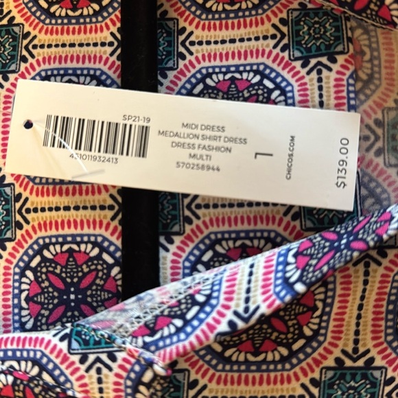 NWT Chico's Colorful Patterned Pink Green Medallion Shirt Dress size 1 - Picture 6 of 6